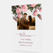 Elegant Pink White 3D Roses Wedding Acrylschild (Winkel)