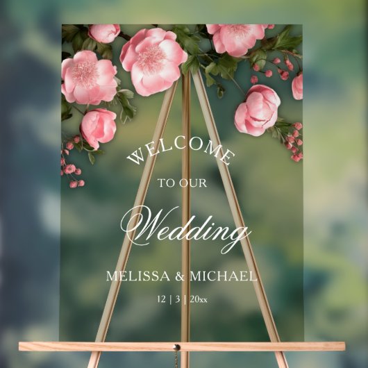 Elegant Pink White 3D Roses Wedding Acrylschild (Neutral)