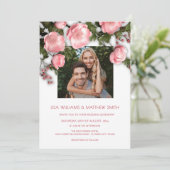 Elegant Pink White 3D Roses Wedding Einladung (Stehend Vorderseite)