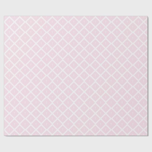 Elegant pink white cross pattern baptism geschenkpapier (Flach)
