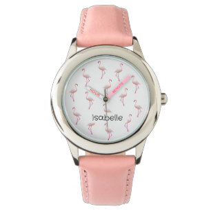 Elegant Pink White Flamingo Monogramm Custom Armbanduhr