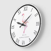 Elegant Pink White Flamingo | Monogramm Custom Große Wanduhr (Winkel)