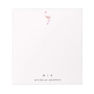 Elegant Pink White Flamingo   Monogramm Custom Notizblock
