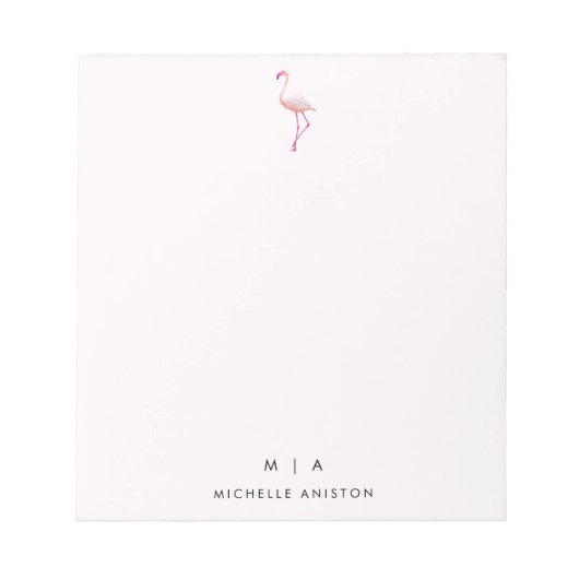 Elegant Pink White Flamingo | Monogramm Custom Notizblock (Vorderseite)