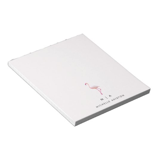 Elegant Pink White Flamingo | Monogramm Custom Notizblock (angewinkelt)