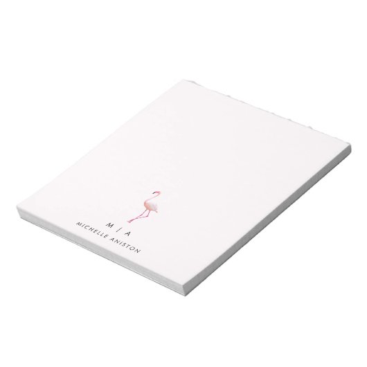 Elegant Pink White Flamingo | Monogramm Custom Notizblock (Rotiert)