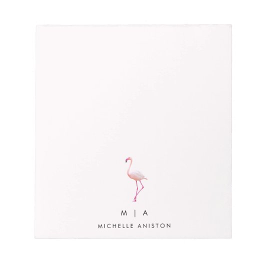 Elegant Pink White Flamingo | Monogramm Custom Notizblock (Vorderseite)