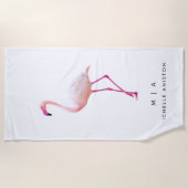 Elegant Pink White Flamingo | Monogramm Custom Strandtuch (Vorderseite)