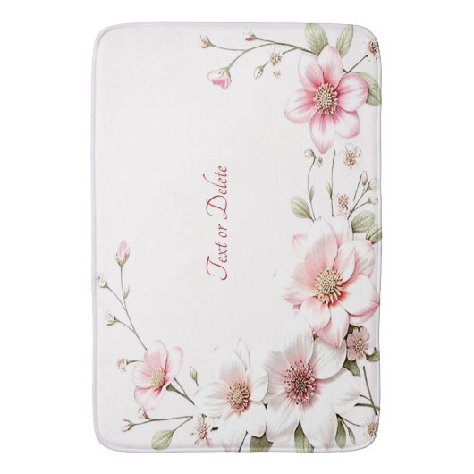 Elegant Pink White Floral Bath Mat Badematte (Vorderseite Vertikal)
