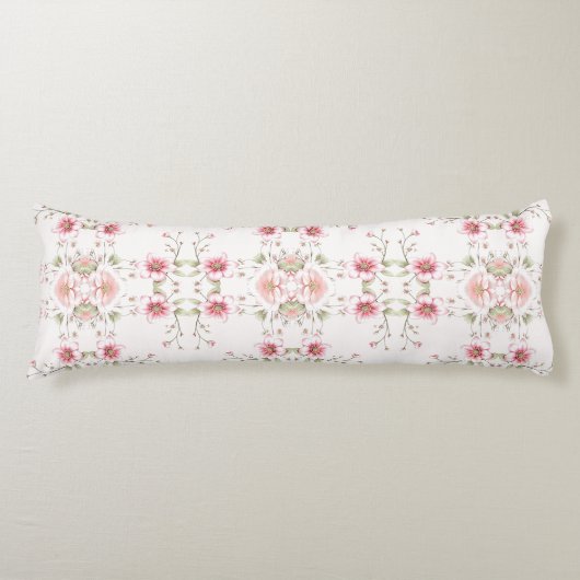 Elegant Pink White Floral Body Pillow Seitenschläferkissen (Vorderseite)