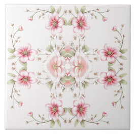 Elegant Pink White Floral Ceramic Tile Fliese