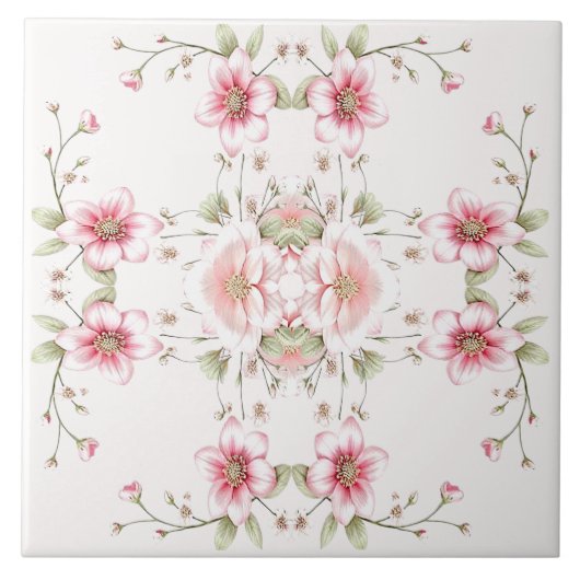 Elegant Pink White Floral Ceramic Tile Fliese (Vorderseite)