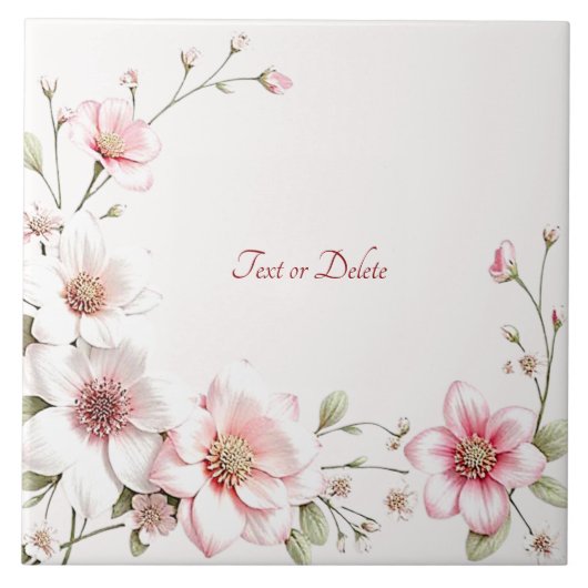 Elegant Pink White Floral Ceramic Tile Fliese (Vorderseite)