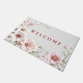 Elegant Pink White Floral Doormat Fußmatte (Schrägansicht)
