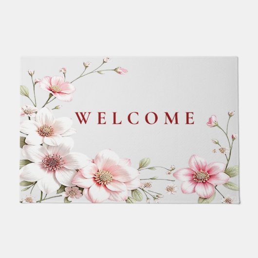 Elegant Pink White Floral Doormat Fußmatte (Vorderseite)