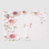 Elegant Pink White Floral Golf Towel Golfhandtuch (Horizontal)