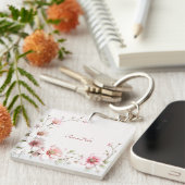 Elegant Pink White Floral Keychain Schlüsselanhänger (Vorderseite rechts)