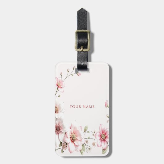 Elegant Pink White Floral Luggage Tag Gepäckanhänger (Vorderseite vertikal)