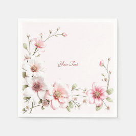 Elegant Pink White Floral Napkins Serviette