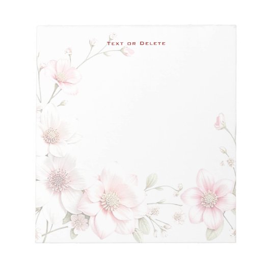 Elegant Pink White Floral Notepad Notizblock (Vorderseite)