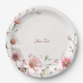 Elegant Pink White Floral Paper Plate Pappteller