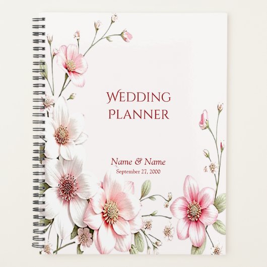 Elegant Pink White Floral Planner Planer (Vorderseite)