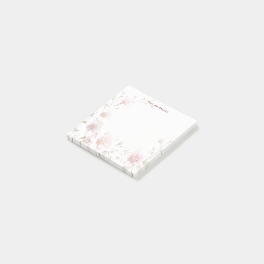 Elegant Pink White Floral Post it Notes Post-it Klebezettel (angewinkelt)