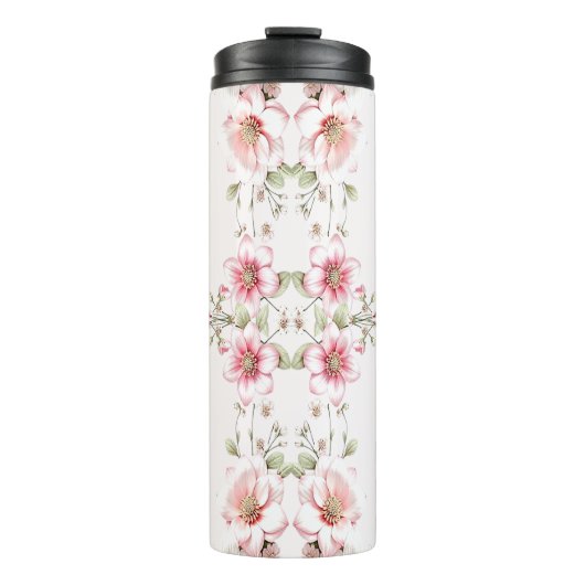 Elegant Pink White Floral Thermal Tumbler Thermosbecher (Vorderseite)