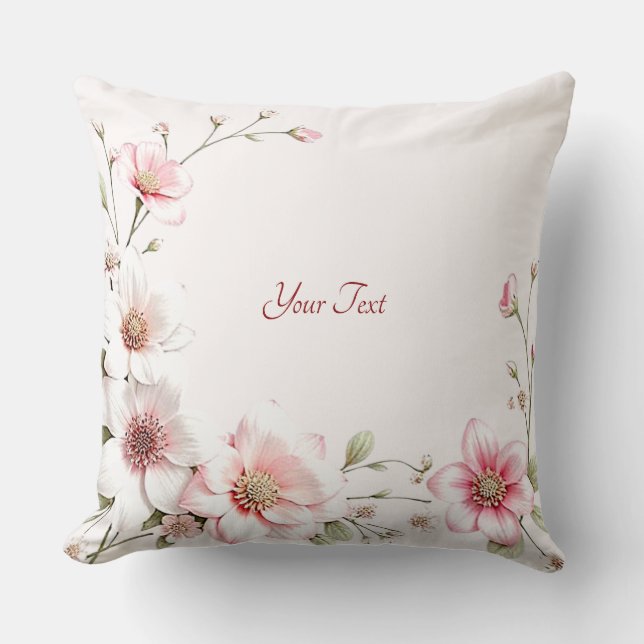 Elegant Pink White Floral Throw Pillow Kissen (Vorderseite)