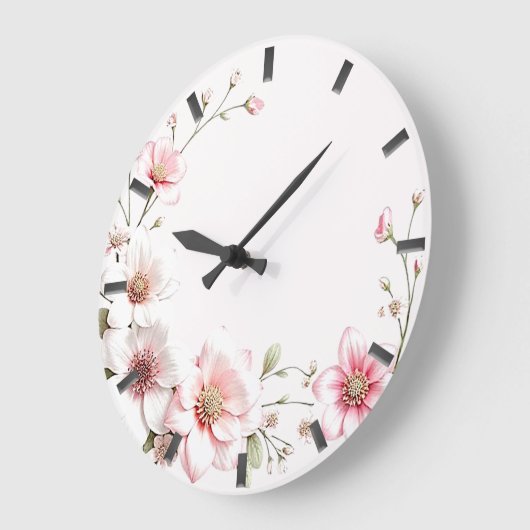 Elegant Pink White Floral Wall Clock Große Wanduhr (Winkel)