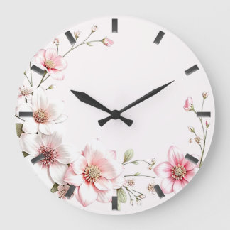Elegant Pink White Floral Wall Clock Große Wanduhr