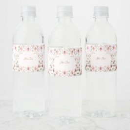 Elegant Pink White Floral Water Bottle Label Wasserflaschenetikett