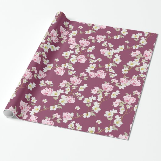 Elegant Pink & White Floral Wrapping Paper Geschenkpapier (Ungerollt)