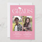 Elegant Pink & White Joint Graduation Party Photo Einladung (Vorderseite)