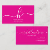 Elegant Pink White Monogram Initial Script Name  Visitenkarte (Vorne/Hinten)