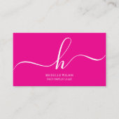 Elegant Pink White Monogram Initial Script Name Visitenkarte (Vorderseite)