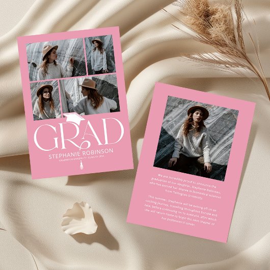 Elegant Pink & White Photo Collage Graduation Ankündigung