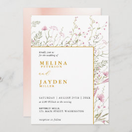 Elegant Pink Wild Floral Wedding  Einladung