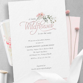 Elegant pink wildflower simple Baby Girl Shower Einladung