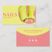 Elegant Pink Yellow Feminine Moderne Nageltechnik Visitenkarte (Vorne/Hinten)