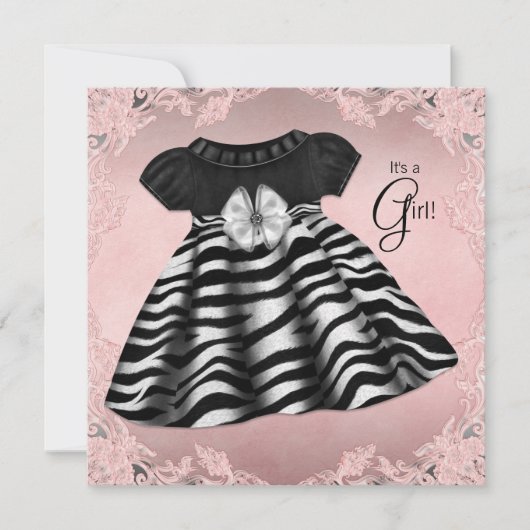 Elegant Pink Zebra Baby Shower Einladung (Vorderseite)
