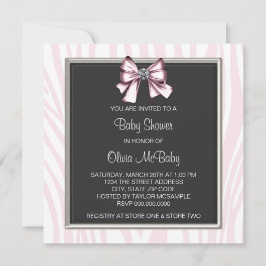 Elegant Pink Zebra Baby Shower Einladung (Rückseite)