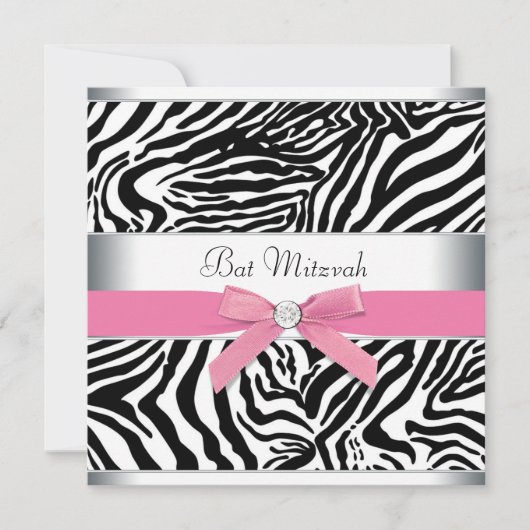 Elegant Pink Zebra Bat Mitzvah Einladung (Vorderseite)