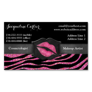 Elegant Pink Zebra Glitzer Kiss Kosmetologe Magnetische Visitenkarte