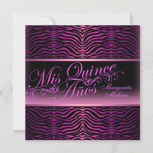 Elegant Pink Zebra Print Quinceanera Einladung (Vorderseite)