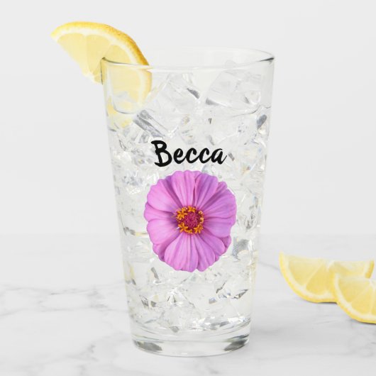 Elegant Pink Zinnia Flower Personalized Glas (Vorderseite Ice)