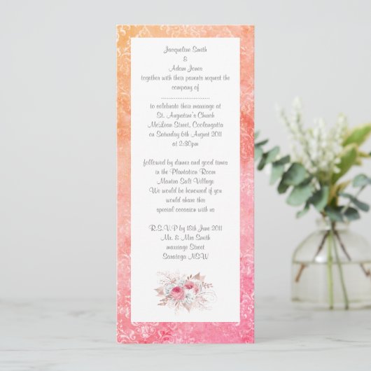 ELEGANT Pinkfarbener Blumenstrauß Einladung (Stehend Vorderseite)