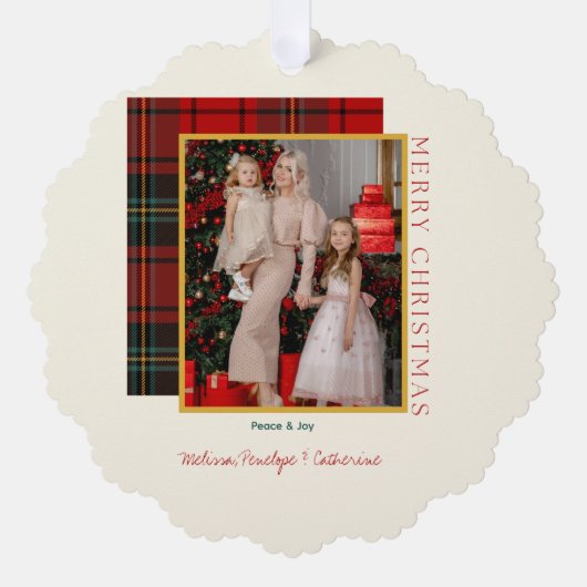 Elegant Plaid Modern Photo Ornament Christmas Card (Vorderseite)