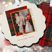 Elegant Plaid Modern Photo Ornament Christmas Card