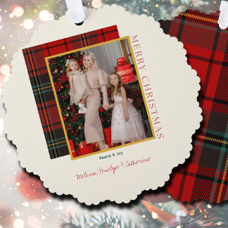 Elegant Plaid Modern Photo Ornament Christmas Card Karte